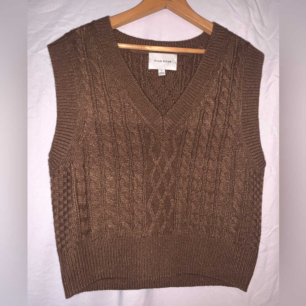 Pink Rose Brown Sweater Vest